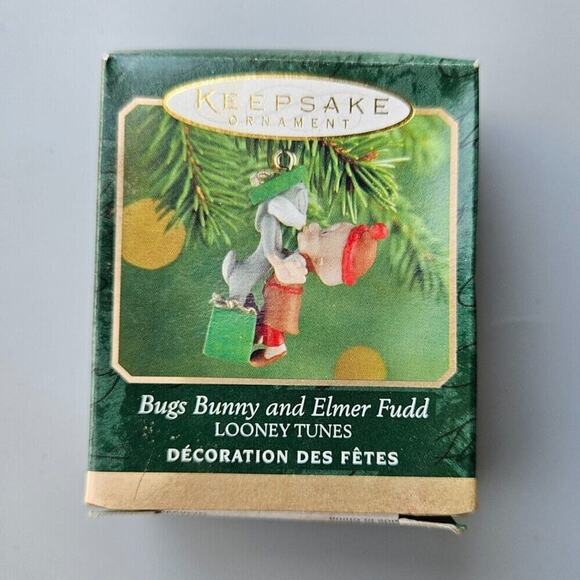 Vintage Miniature Bugs Bunny and Elmer Fudd Hallmark Looney Tune Ornament - Picture 1 of 3